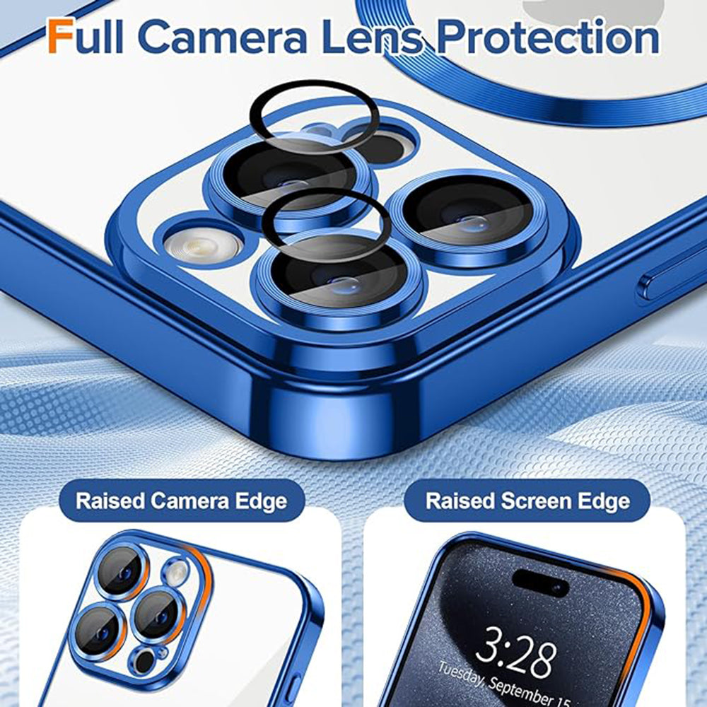 Funda MagSafe para Apple iPhone 15 Pro Max, Techsuit, Luxury Crystal, Azul Oscuro