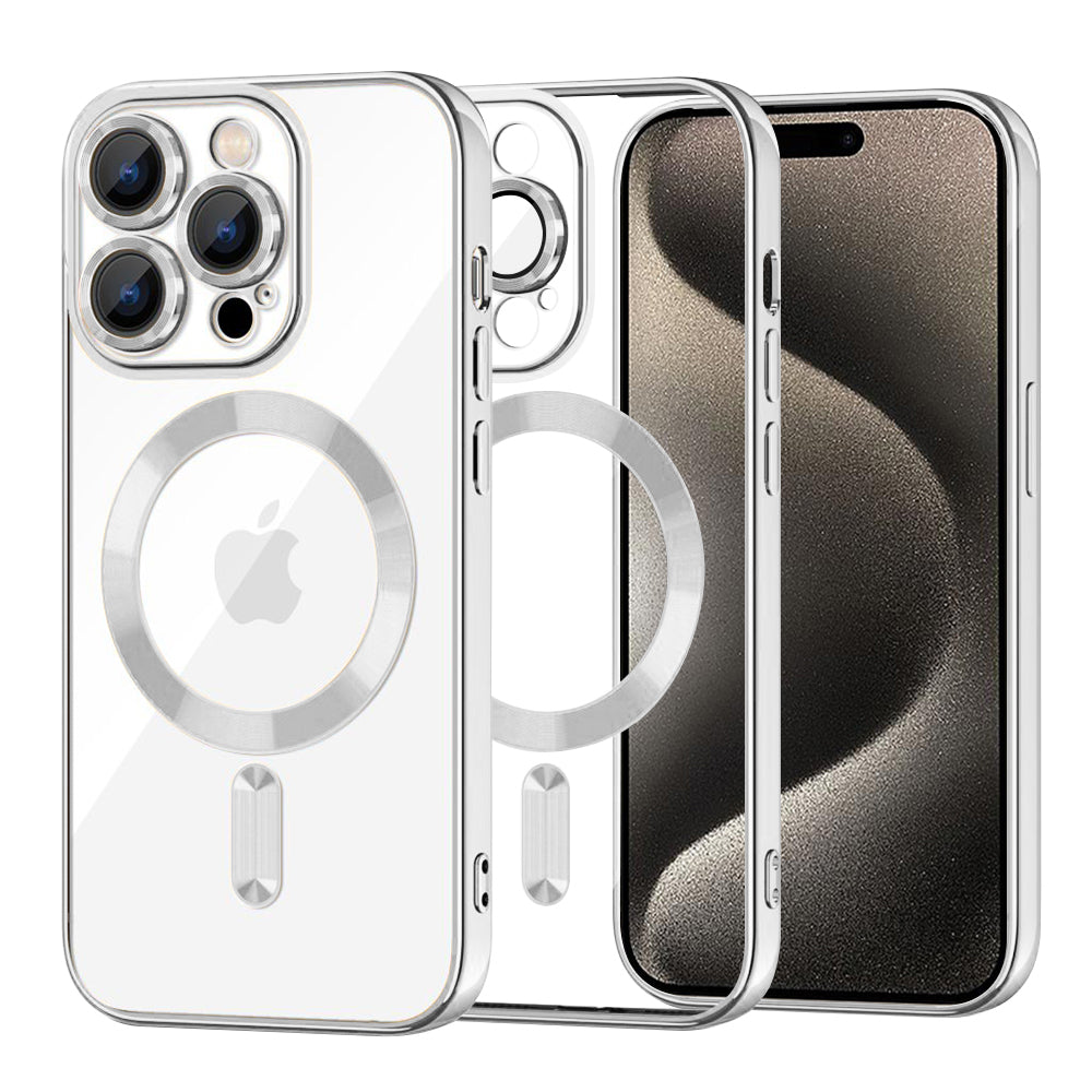 Funda MagSafe para Apple iPhone 15 Pro Max, Techsuit, Luxury Crystal, Plateada
