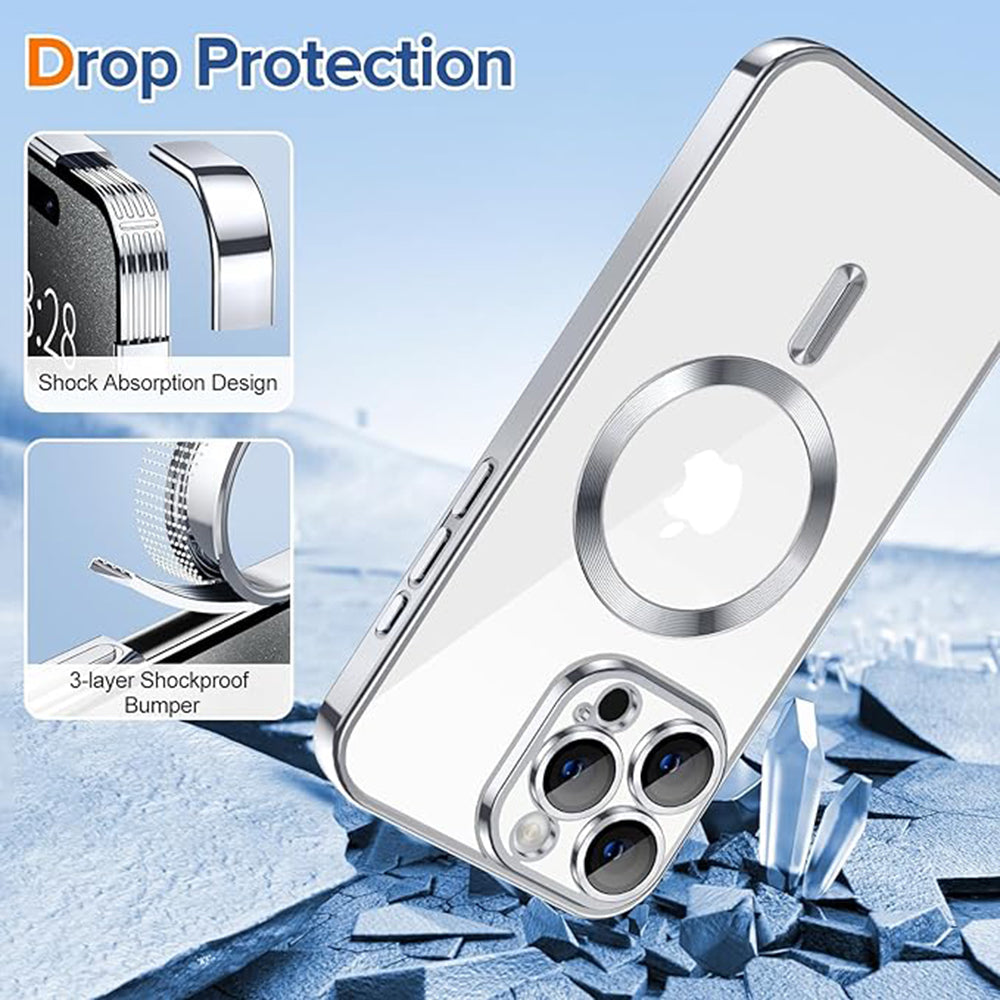 Funda MagSafe para Apple iPhone 15 Pro Max, Techsuit, Luxury Crystal, Plateada
