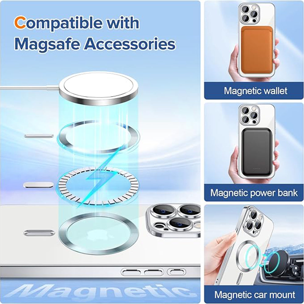 Funda MagSafe para Apple iPhone 15 Pro Max, Techsuit, Luxury Crystal, Plateada