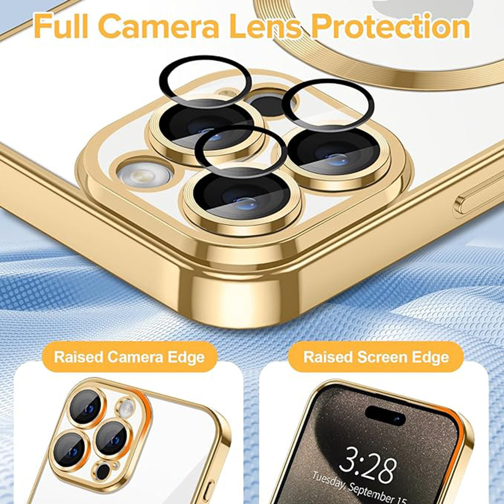 Funda MagSafe para Apple iPhone 15 Pro Max, Techsuit, Luxury Crystal, Dorada