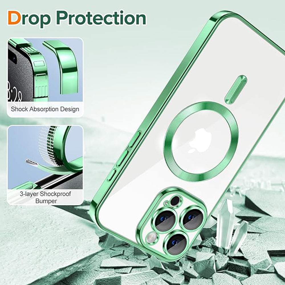 Funda MagSafe para Apple iPhone 15 Pro Max, Techsuit, Luxury Crystal, Verde Claro