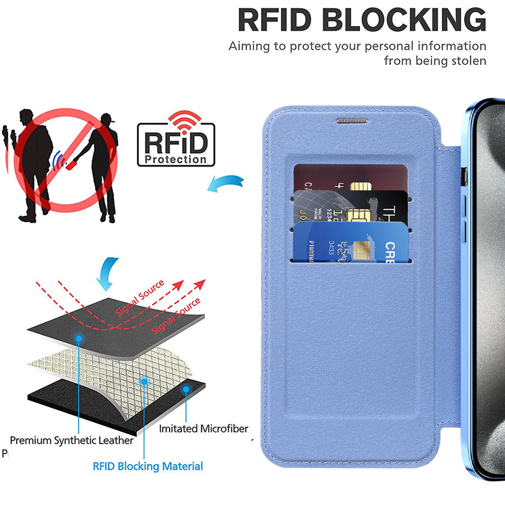 Funda MagSafe para Apple iPhone 15 Pro Max, Techsuit, SmartMag Book, Azul