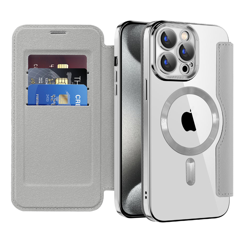 Funda MagSafe para Apple iPhone 15 Pro Max, Techsuit, SmartMag Book, Gris