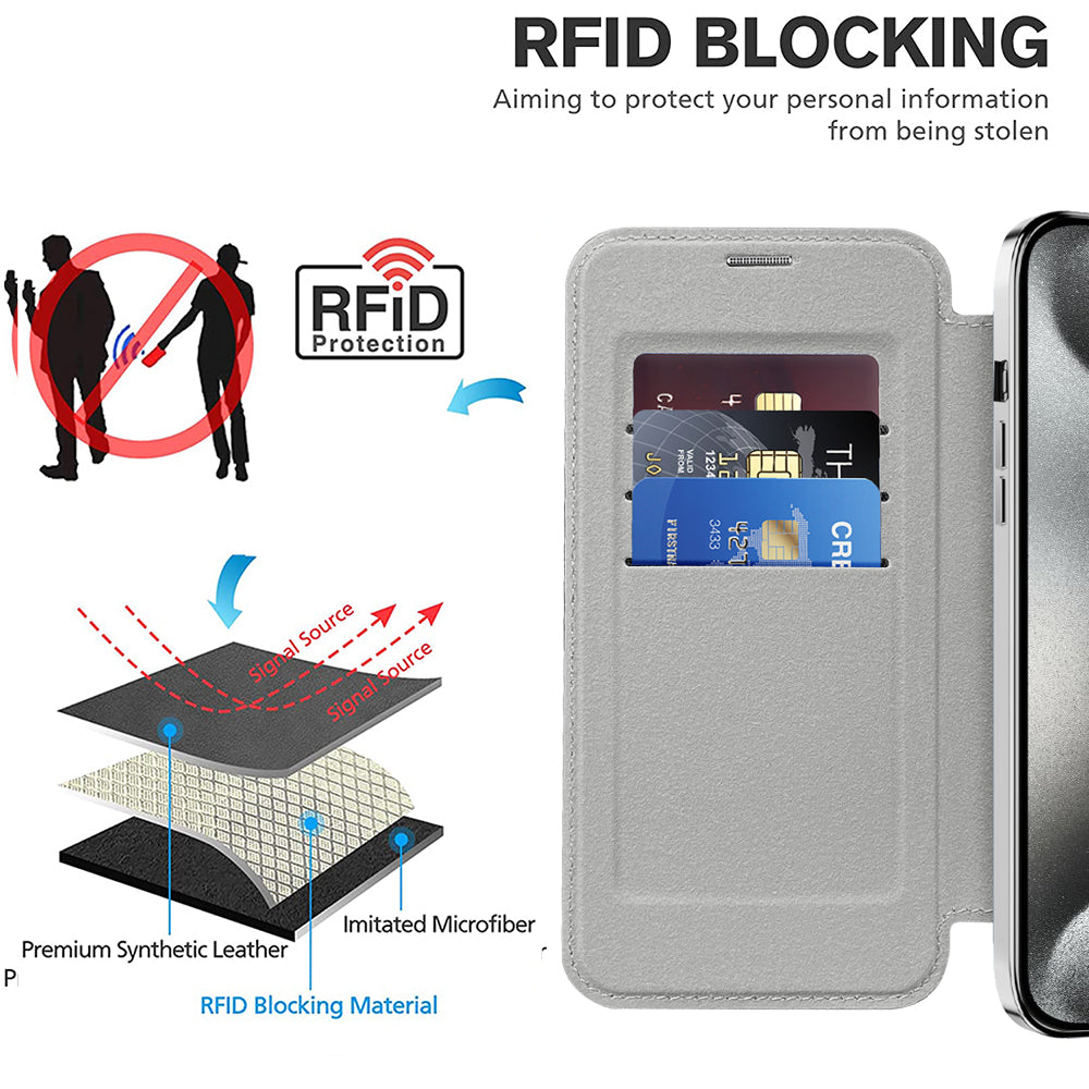 Funda MagSafe para Apple iPhone 15 Pro Max, Techsuit, SmartMag Book, Gris
