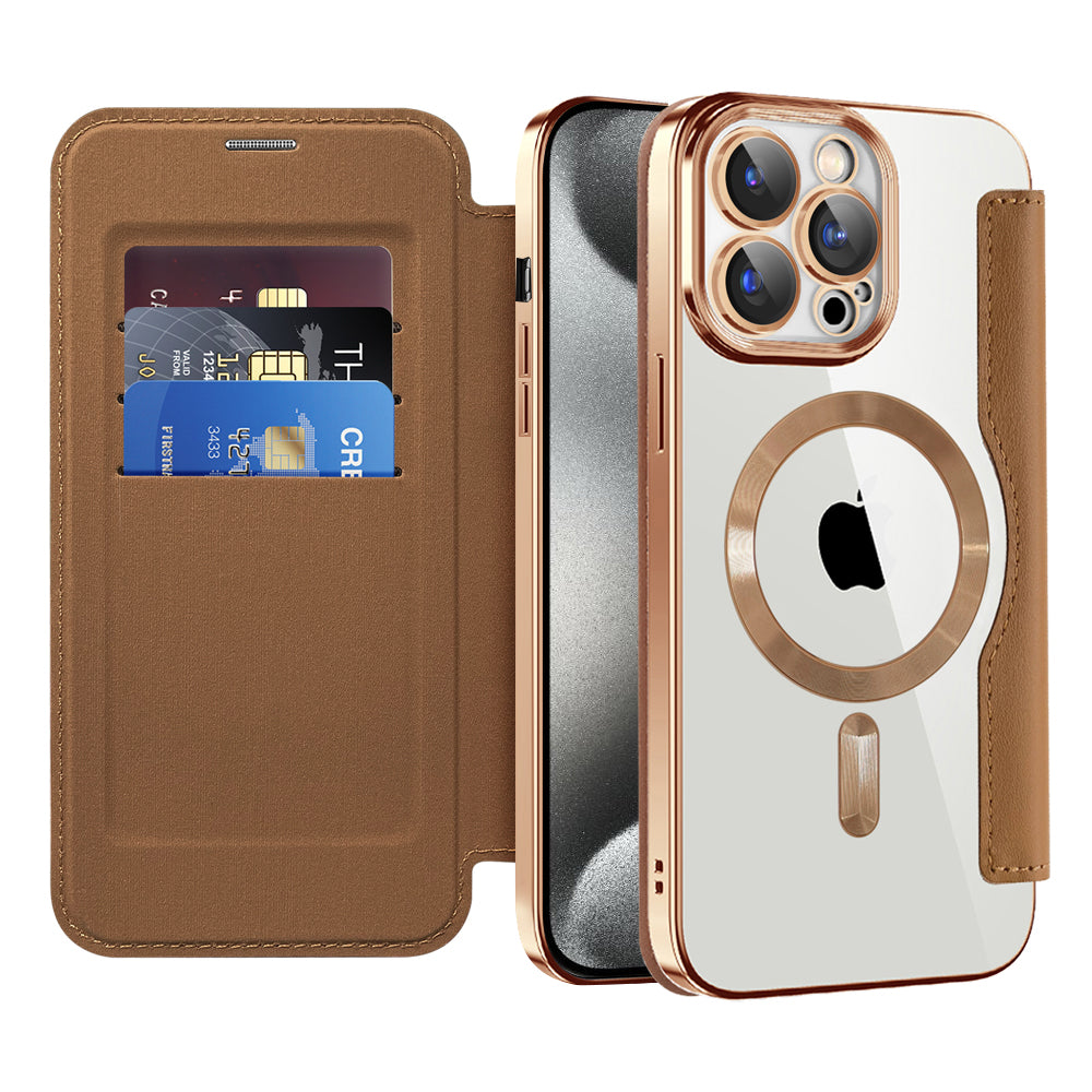 Funda MagSafe para Apple iPhone 15 Pro Max, Techsuit, SmartMag Book, Marrón