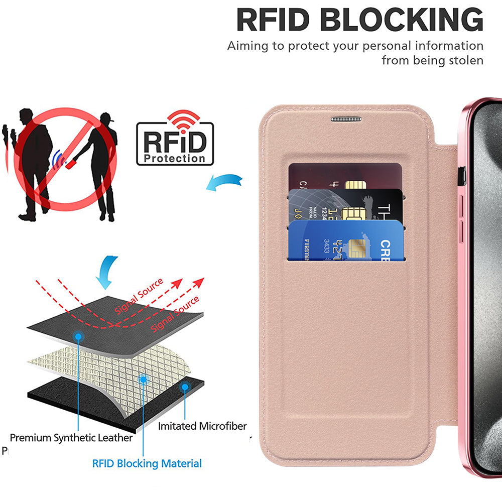 Funda MagSafe para Apple iPhone 15 Pro Max, Techsuit, SmartMag Book, Rosa