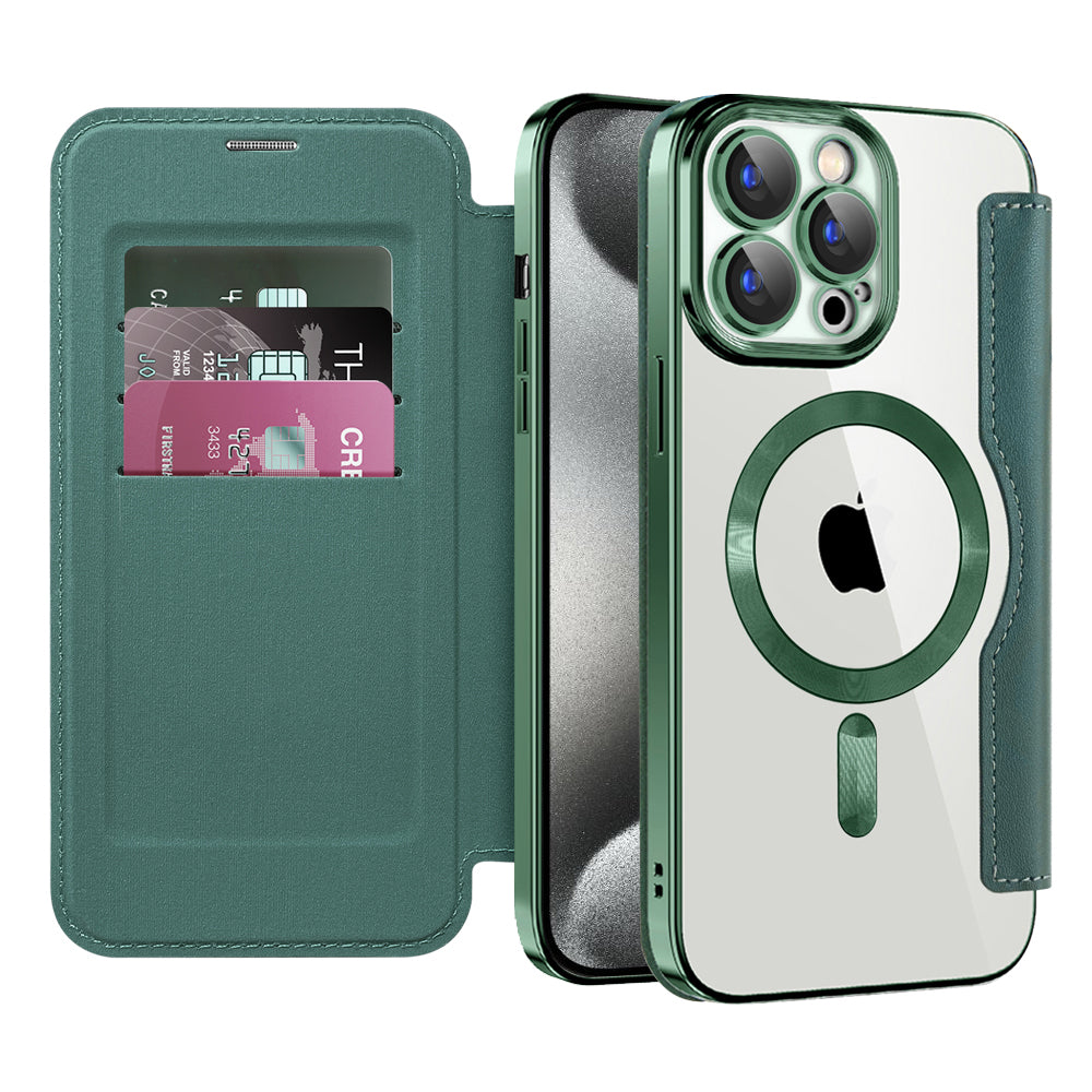 Funda MagSafe para Apple iPhone 15 Pro Max, Techsuit, SmartMag Book, Verde