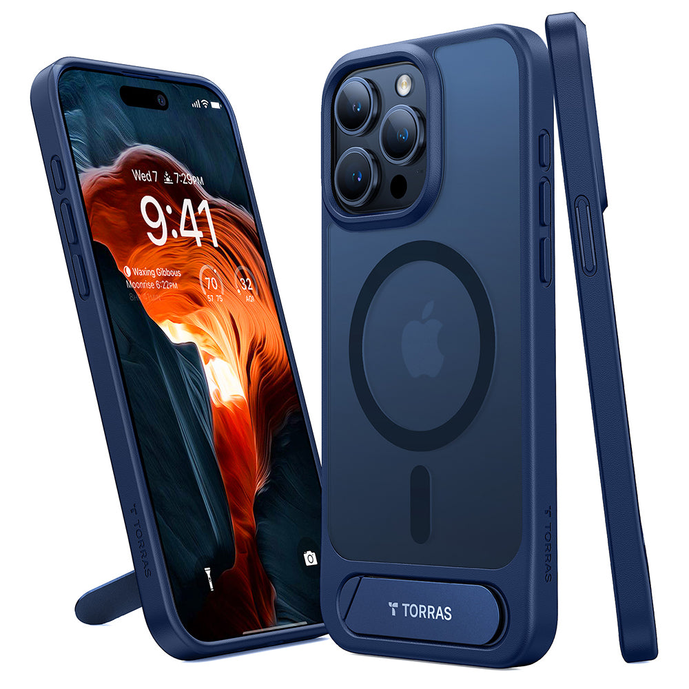 Funda MagSafe para Apple iPhone 15 Pro Max, Torras, Pstand, Azul Marino