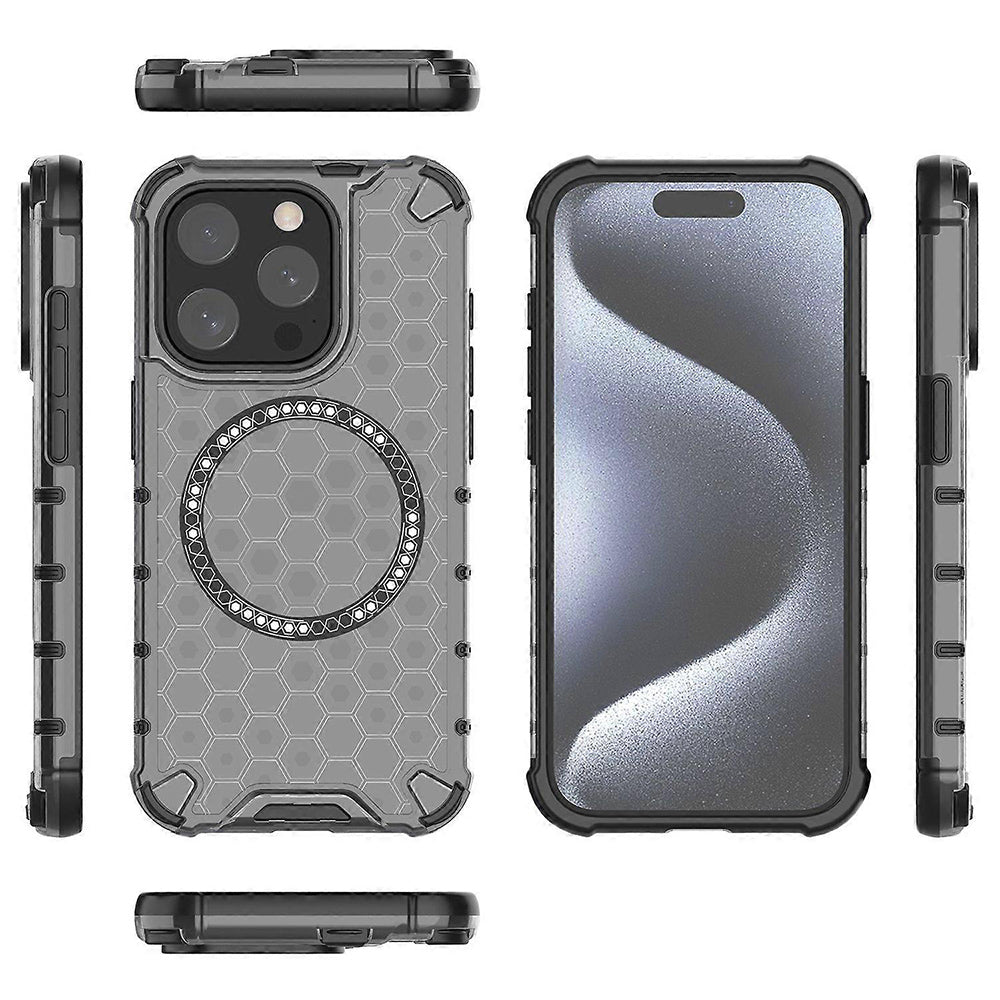 Funda MagSafe para Apple iPhone 15 Pro, Techsuit, HoneyComb Shield, Negra