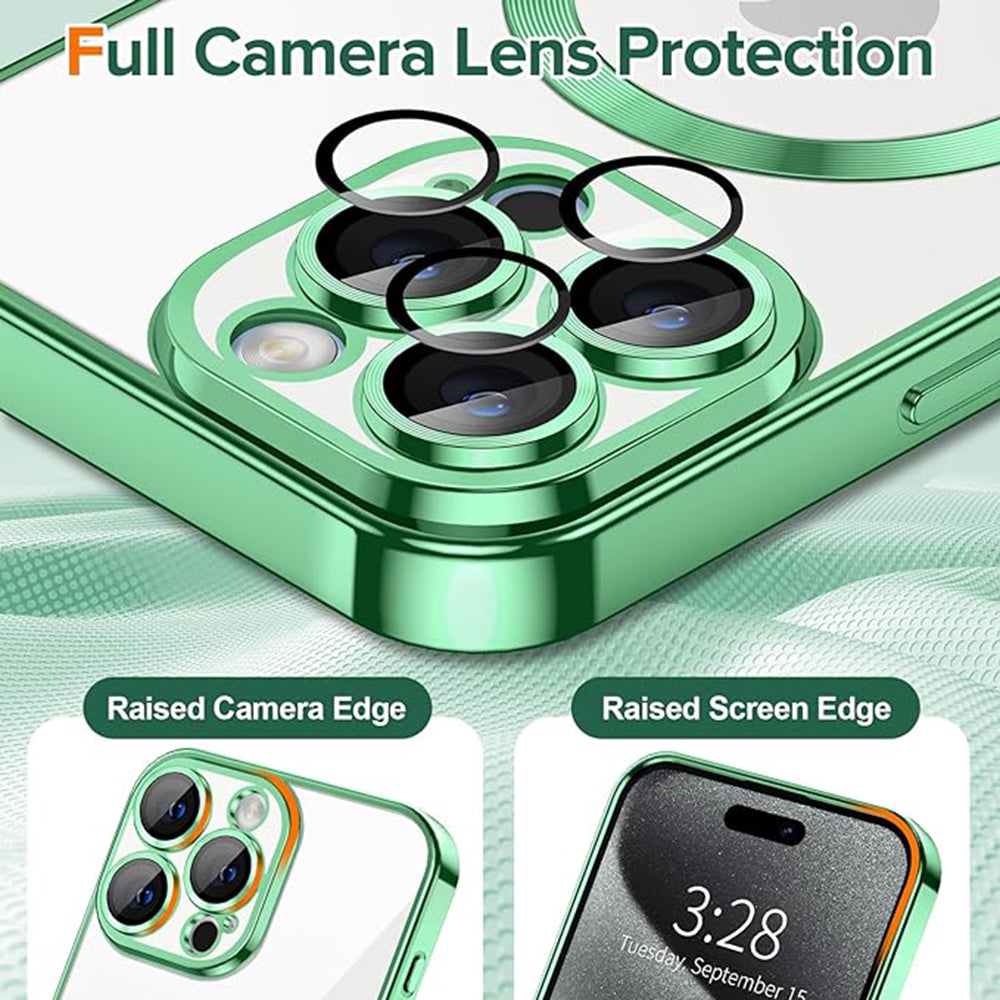 Funda MagSafe para Apple iPhone 15 Pro, Techsuit, Luxury Crystal, Verde Claro