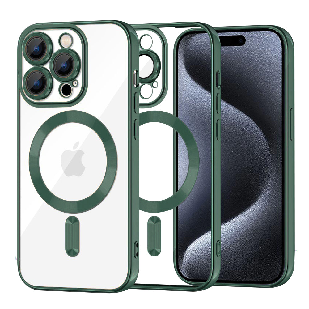 Funda MagSafe para Apple iPhone 15 Pro, Techsuit, Luxury Crystal, Verde Oscuro