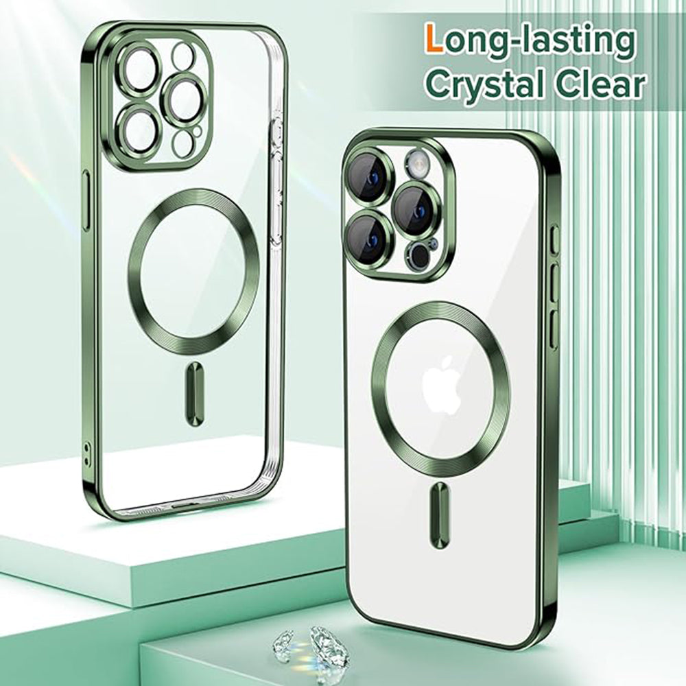 Funda MagSafe para Apple iPhone 15 Pro, Techsuit, Luxury Crystal, Verde Oscuro
