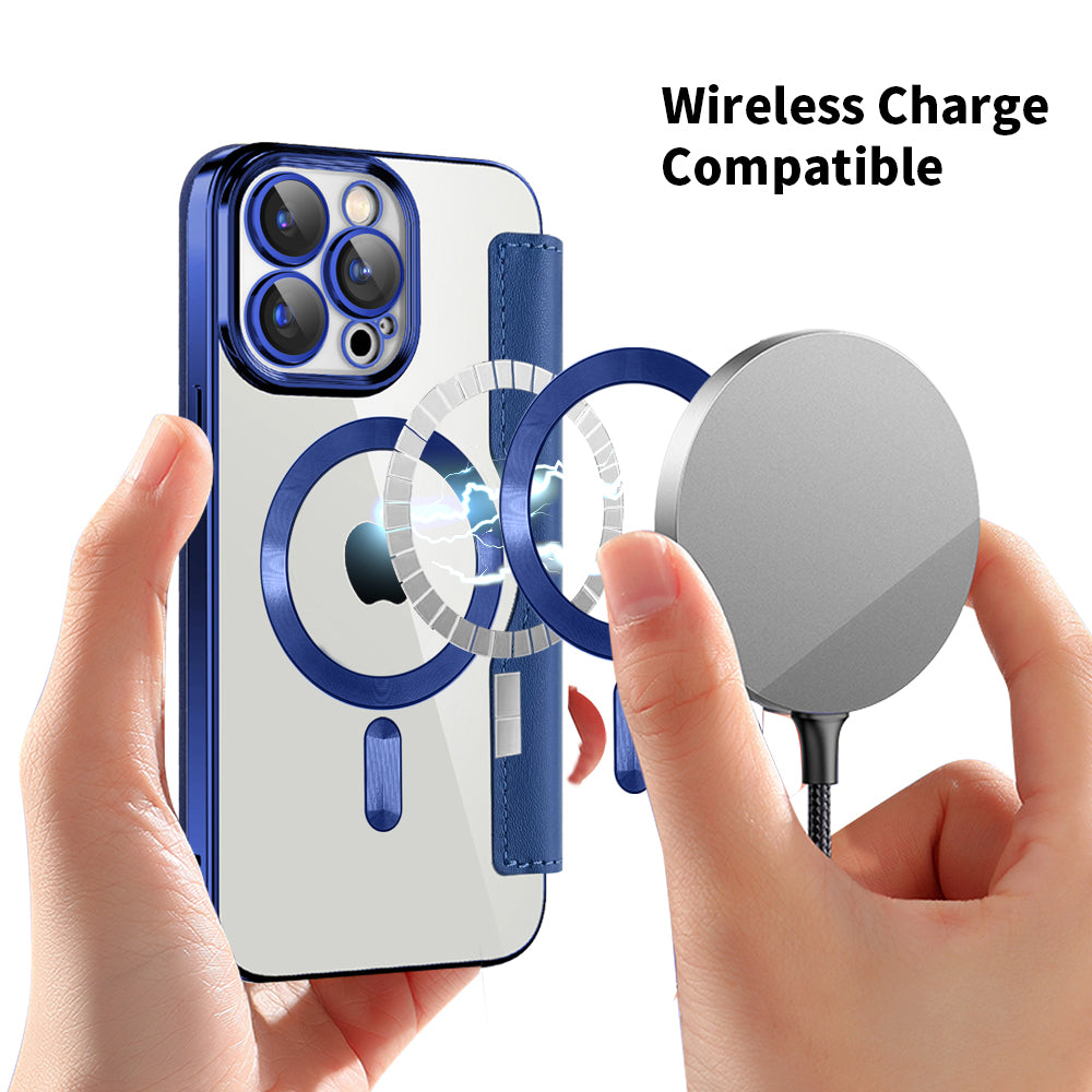 Funda MagSafe para Apple iPhone 15 Pro, Techsuit, SmartMag Book, Azul