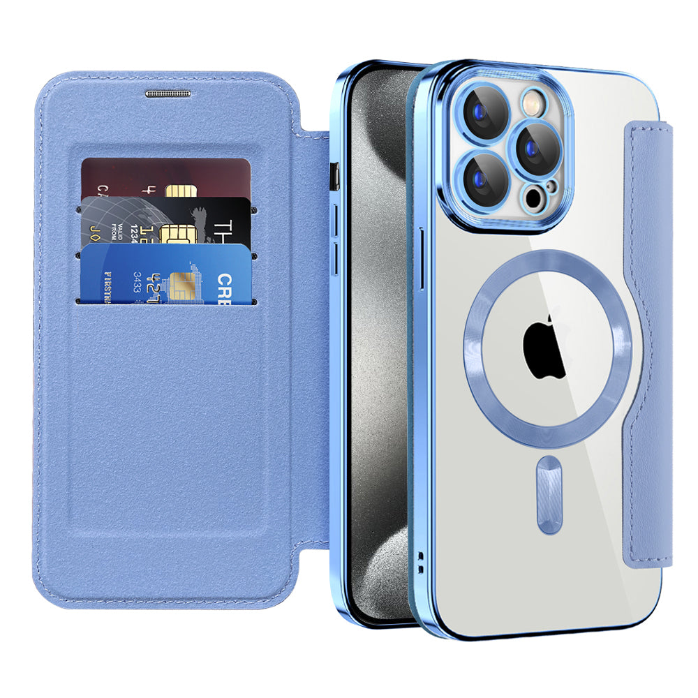 Funda MagSafe para Apple iPhone 15 Pro, Techsuit, SmartMag Book, Azul