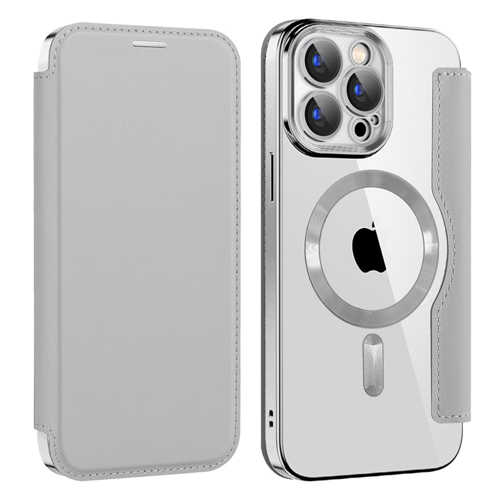 Funda MagSafe para Apple iPhone 15 Pro, Techsuit, SmartMag Book, Gris