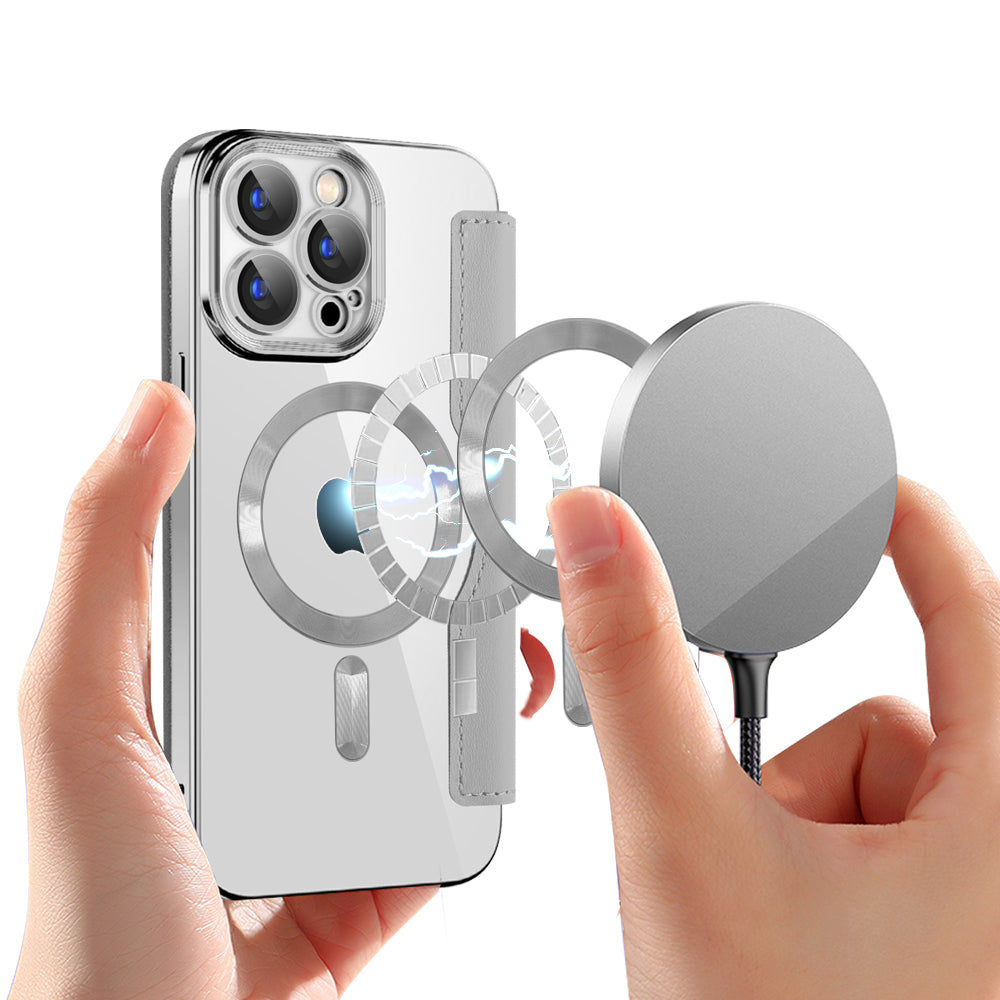 Funda MagSafe para Apple iPhone 15 Pro, Techsuit, SmartMag Book, Gris