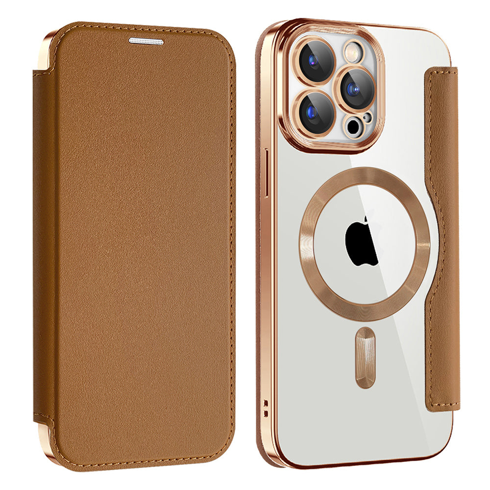 Funda MagSafe para Apple iPhone 15 Pro, Techsuit, SmartMag Book, Marrón