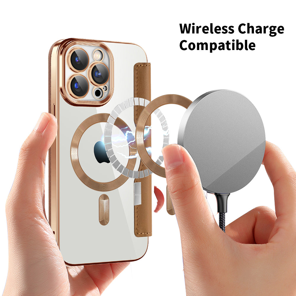 Funda MagSafe para Apple iPhone 15 Pro, Techsuit, SmartMag Book, Marrón