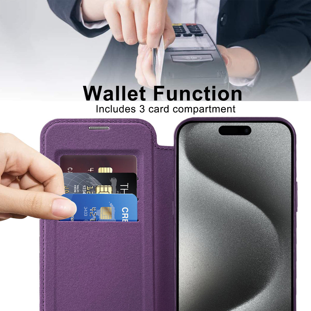 Funda MagSafe para Apple iPhone 15 Pro, Techsuit, SmartMag Book, Morado