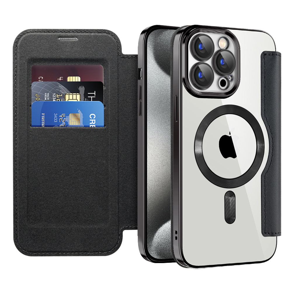 Funda MagSafe para Apple iPhone 15 Pro, Techsuit, SmartMag Book, Negra