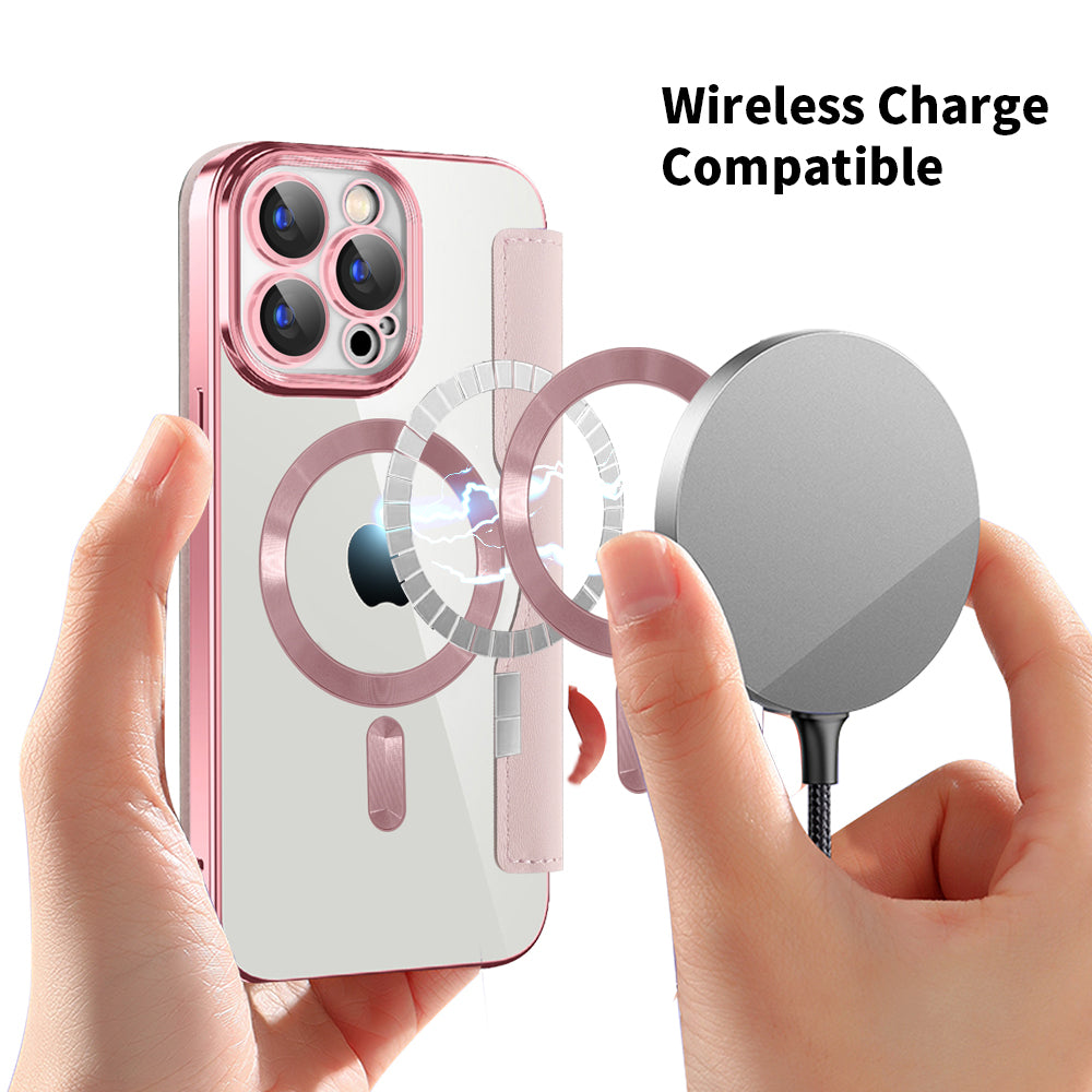Funda MagSafe para Apple iPhone 15 Pro, Techsuit, SmartMag Book, Rosa