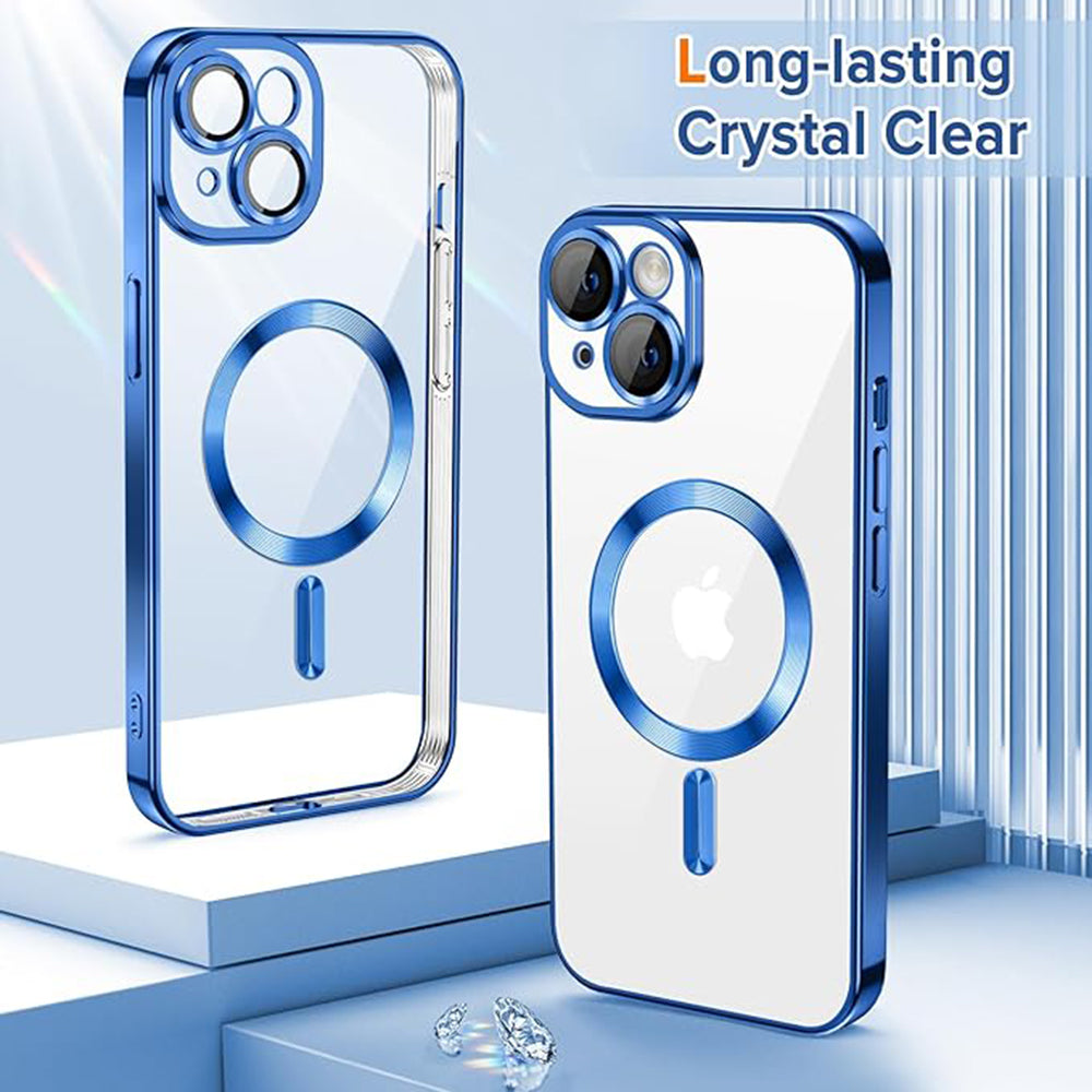 Funda MagSafe para Apple iPhone 15, Techsuit, Luxury Crystal, Azul Oscuro