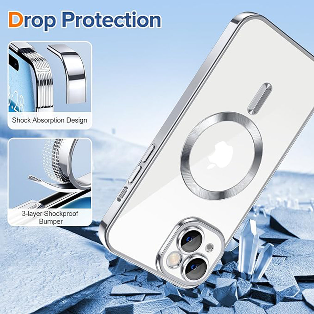 Funda MagSafe para Apple iPhone 15, Techsuit, Luxury Crystal, Plateada