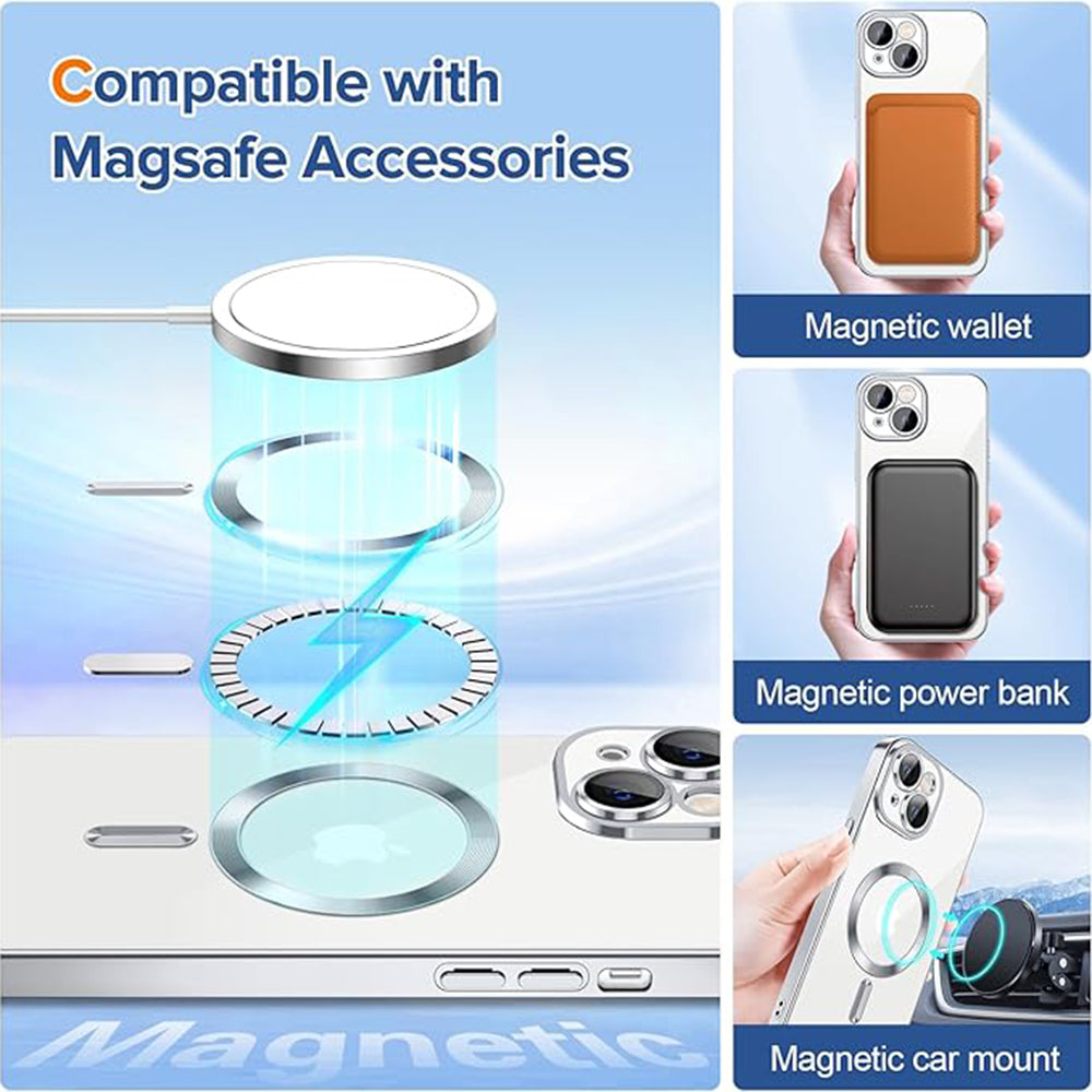 Funda MagSafe para Apple iPhone 15, Techsuit, Luxury Crystal, Plateada