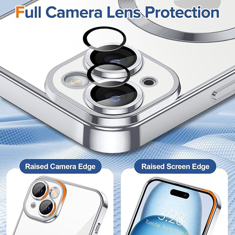 Funda MagSafe para Apple iPhone 15, Techsuit, Luxury Crystal, Plateada