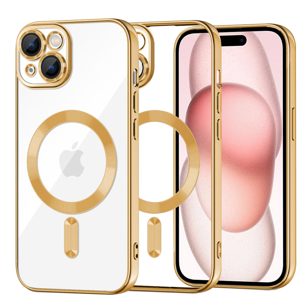 Funda MagSafe para Apple iPhone 15, Techsuit, Luxury Crystal, Dorada