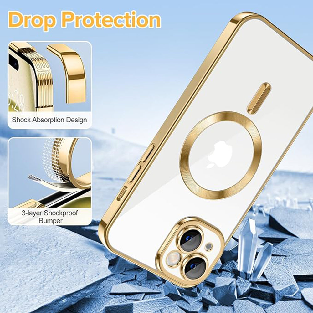 Funda MagSafe para Apple iPhone 15, Techsuit, Luxury Crystal, Dorada