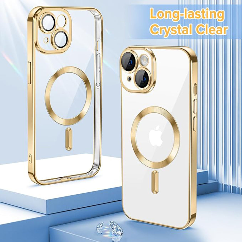 Funda MagSafe para Apple iPhone 15, Techsuit, Luxury Crystal, Dorada