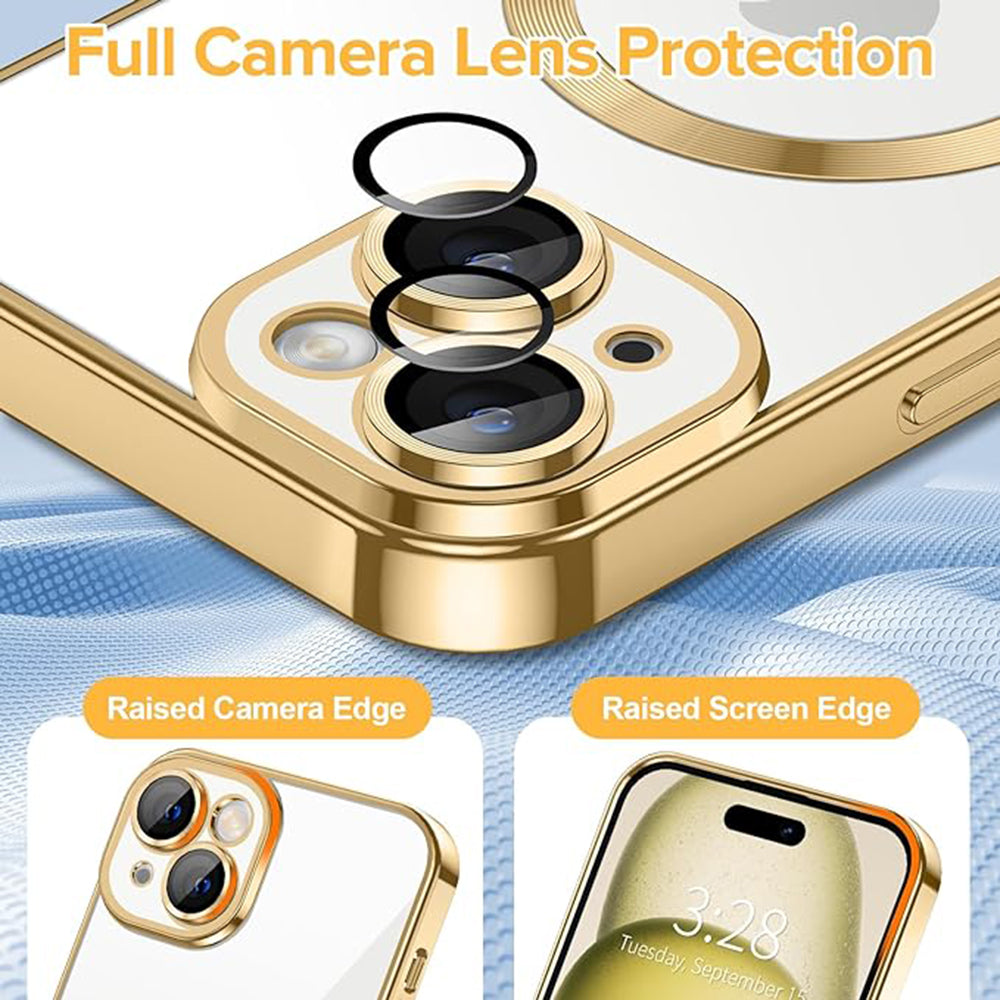 Funda MagSafe para Apple iPhone 15, Techsuit, Luxury Crystal, Dorada