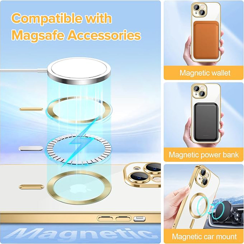 Funda MagSafe para Apple iPhone 15, Techsuit, Luxury Crystal, Dorada