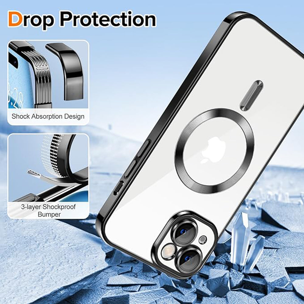 Funda MagSafe para Apple iPhone 15, Techsuit, Luxury Crystal, Negra