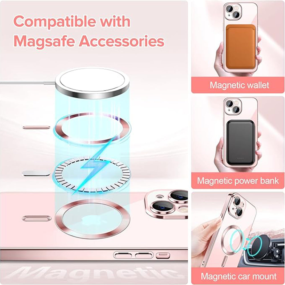 Funda MagSafe para Apple iPhone 15, Techsuit, Luxury Crystal, Rosa
