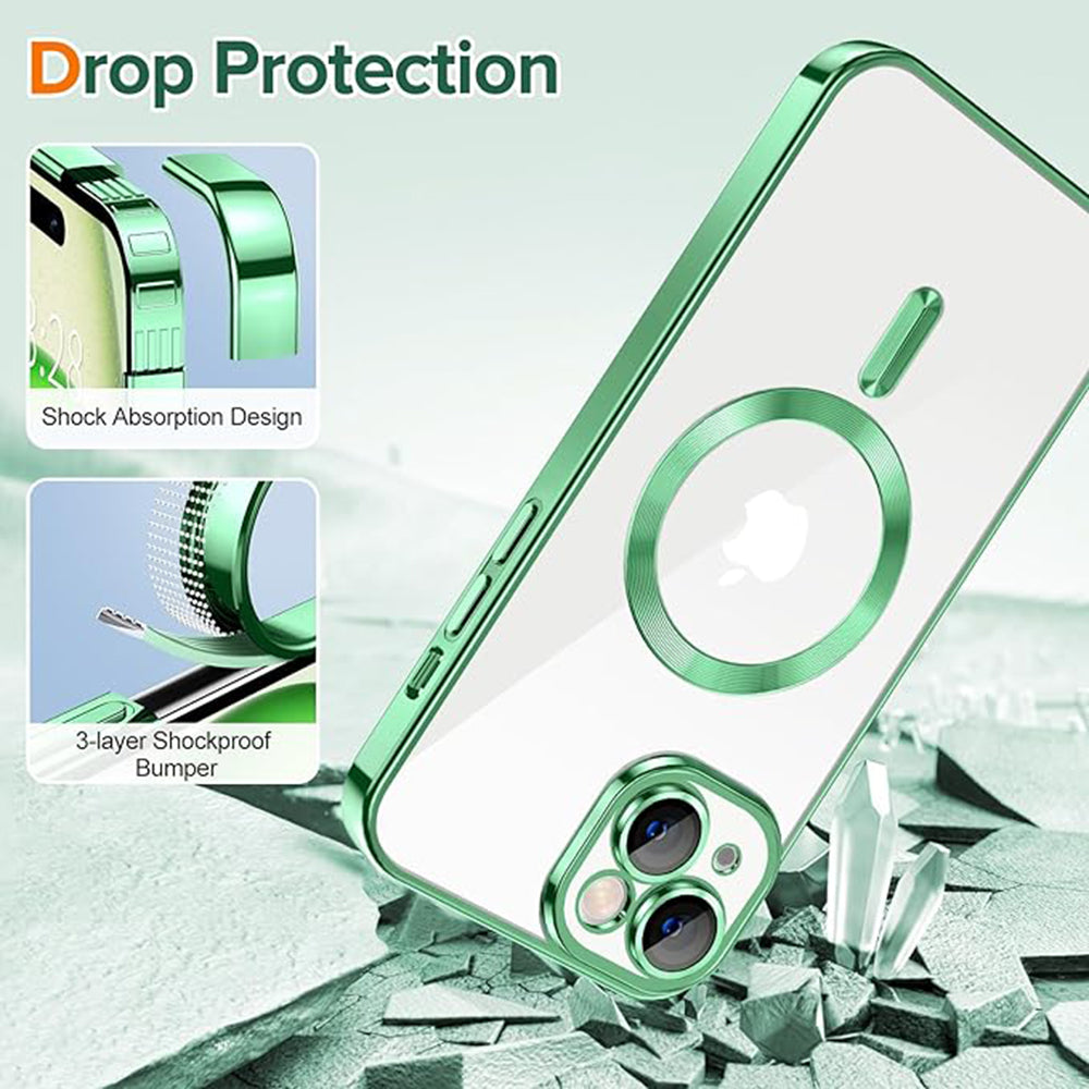 Funda MagSafe para Apple iPhone 15, Techsuit, Luxury Crystal, Verde Claro