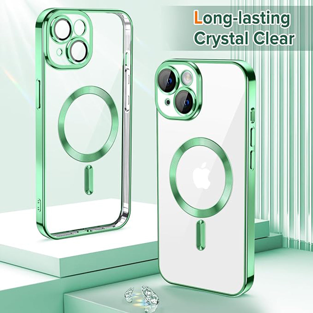 Funda MagSafe para Apple iPhone 15, Techsuit, Luxury Crystal, Verde Claro