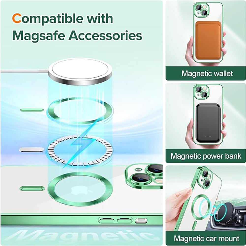 Funda MagSafe para Apple iPhone 15, Techsuit, Luxury Crystal, Verde Claro