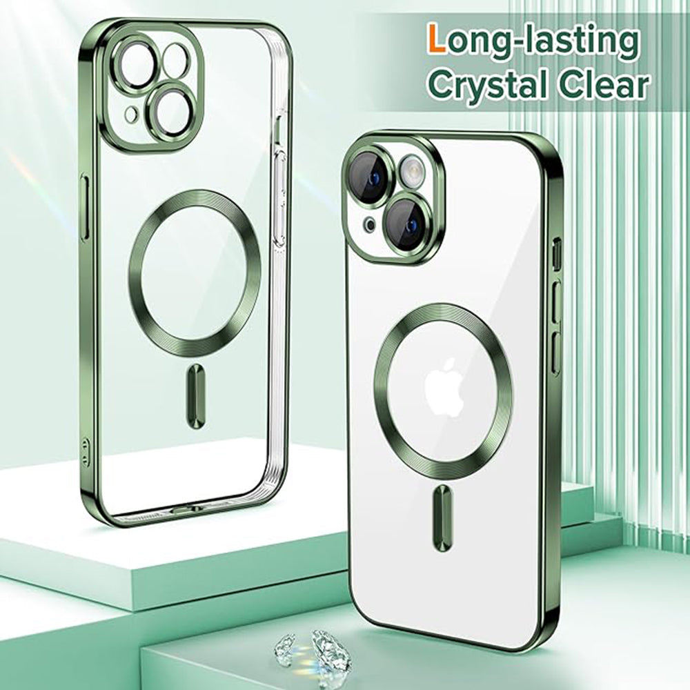 Funda MagSafe para Apple iPhone 15, Techsuit, Luxury Crystal, Verde Oscuro