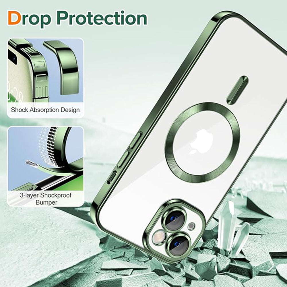 Funda MagSafe para Apple iPhone 15, Techsuit, Luxury Crystal, Verde Oscuro