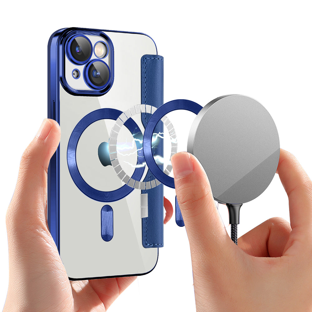 Funda MagSafe para Apple iPhone 15, Techsuit, SmartMag Book, Azul