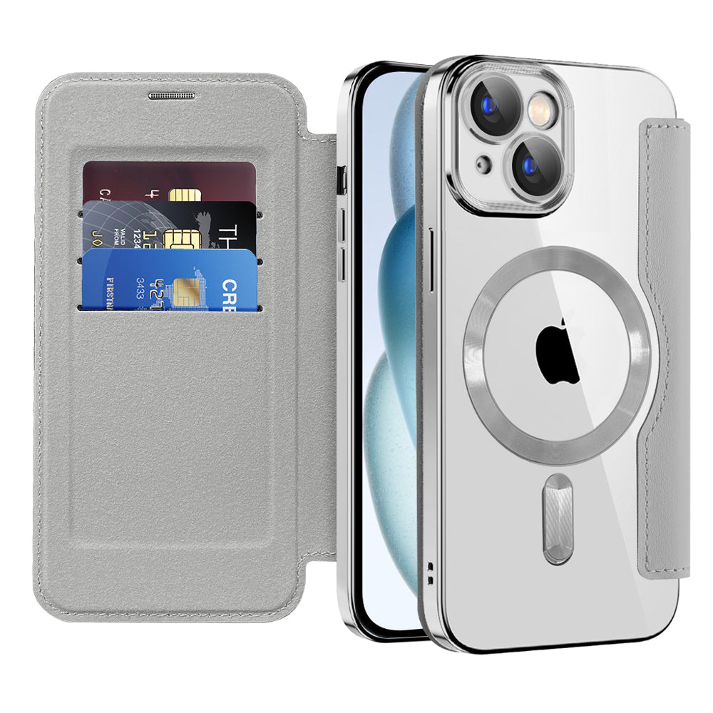 Funda MagSafe para Apple iPhone 15, Techsuit, SmartMag Book, Gris