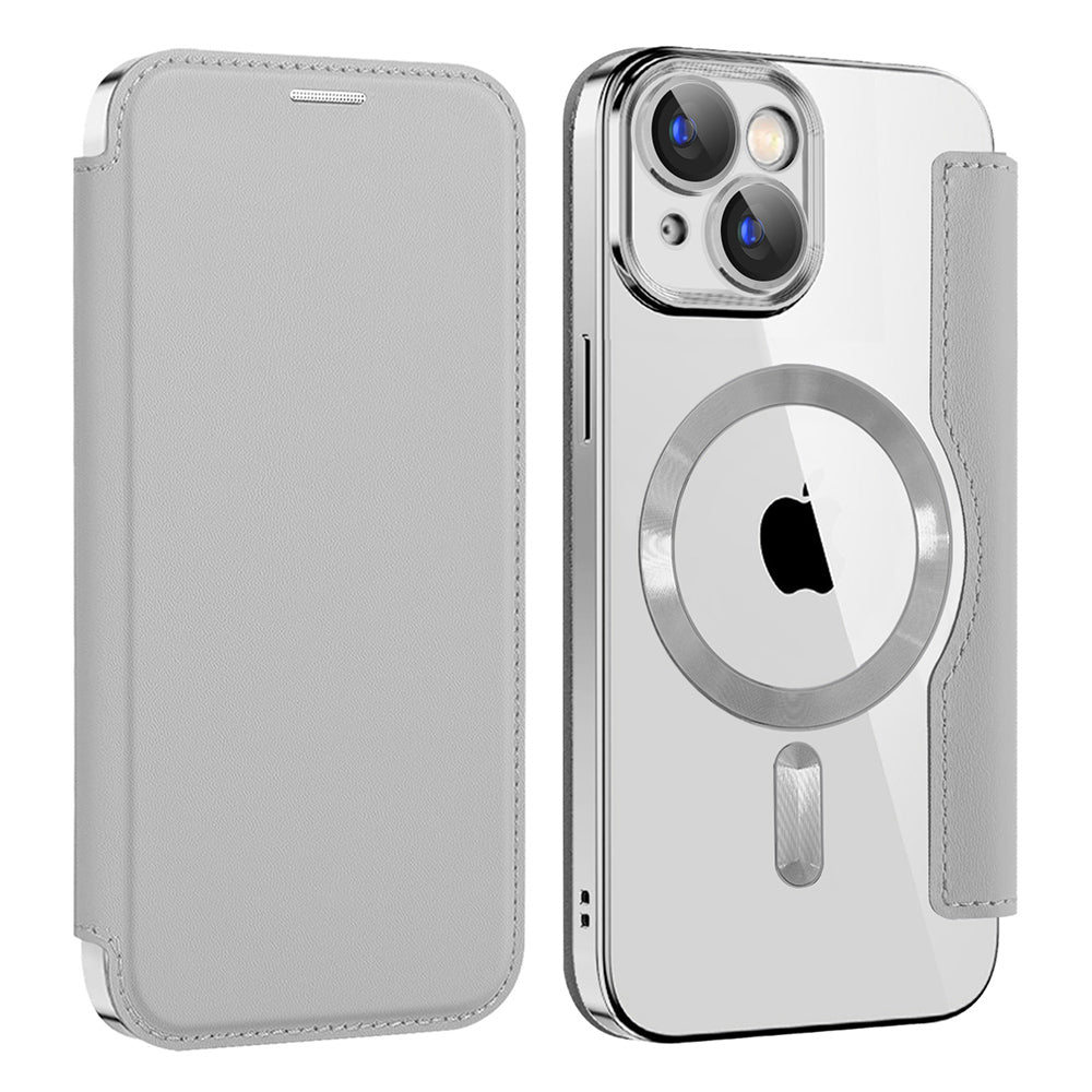Funda MagSafe para Apple iPhone 15, Techsuit, SmartMag Book, Gris