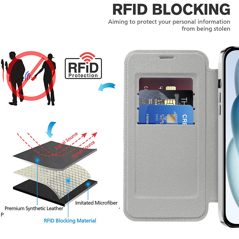 Funda MagSafe para Apple iPhone 15, Techsuit, SmartMag Book, Gris