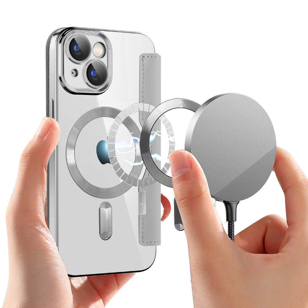 Funda MagSafe para Apple iPhone 15, Techsuit, SmartMag Book, Gris