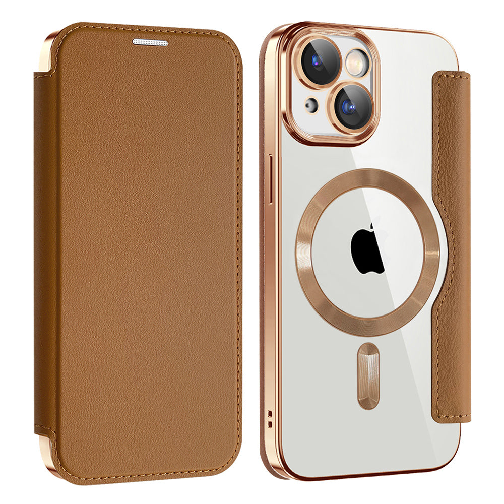 Funda MagSafe para Apple iPhone 15, Techsuit, SmartMag Book, Marrón