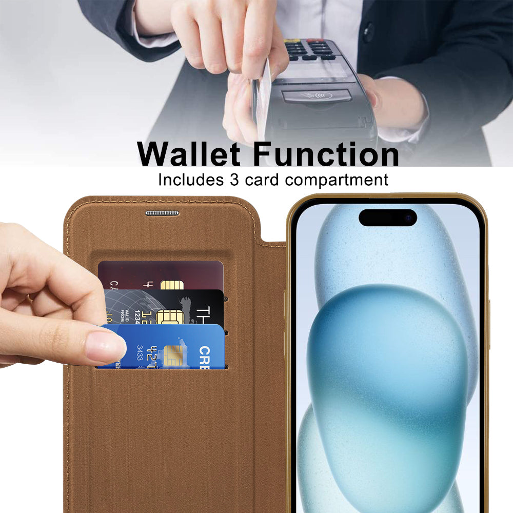Funda MagSafe para Apple iPhone 15, Techsuit, SmartMag Book, Marrón