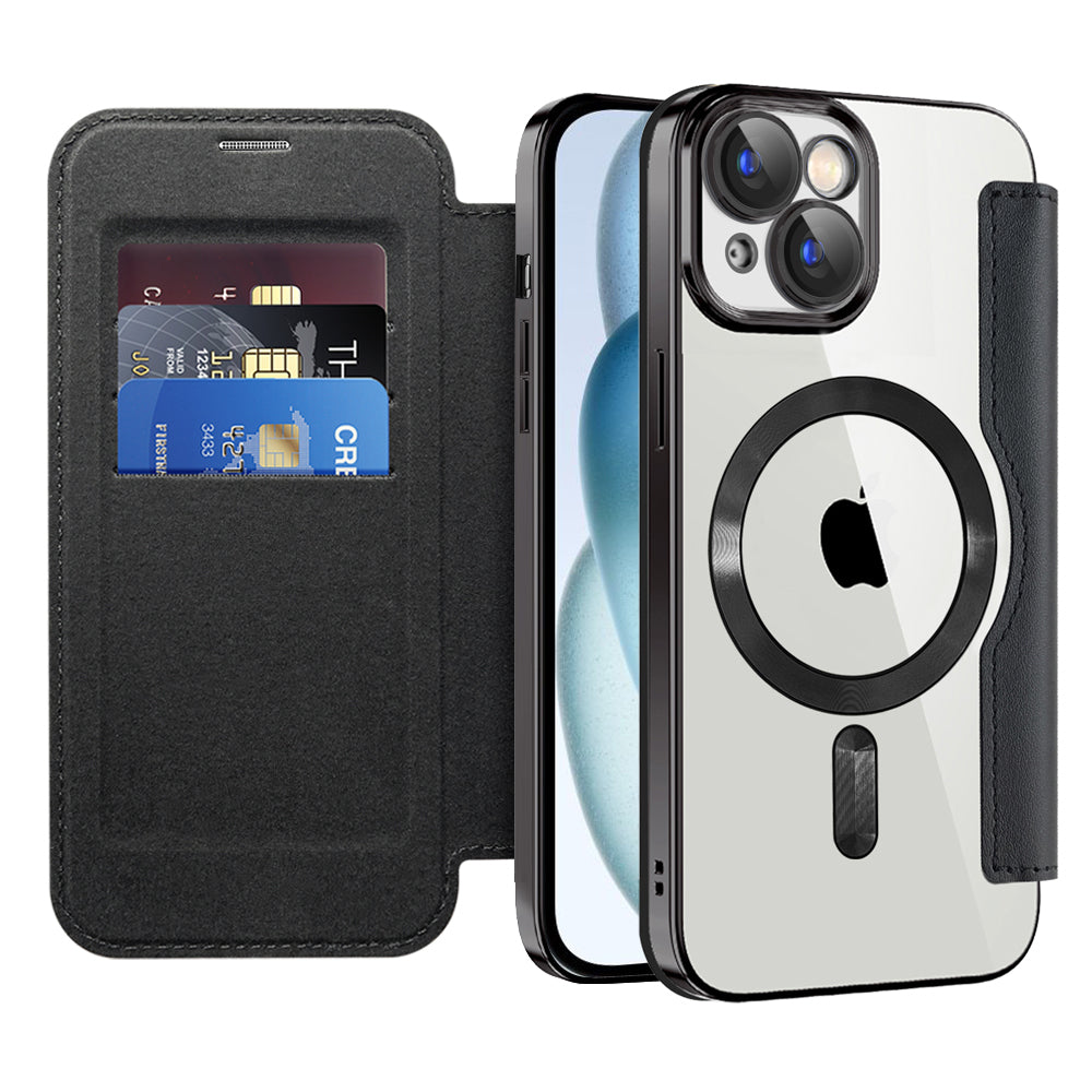 Funda MagSafe para Apple iPhone 15, Techsuit, SmartMag Book, Negra